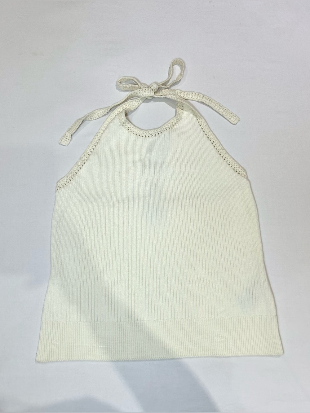 Rag & Bone Ivory Ribbed Halter Top with Open Back & Tie Bow Detail, Size XL NWT